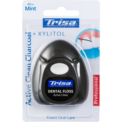 TRISA Zahnseide Active Clean Charcoal 40m mi Xylit - COSMONDO