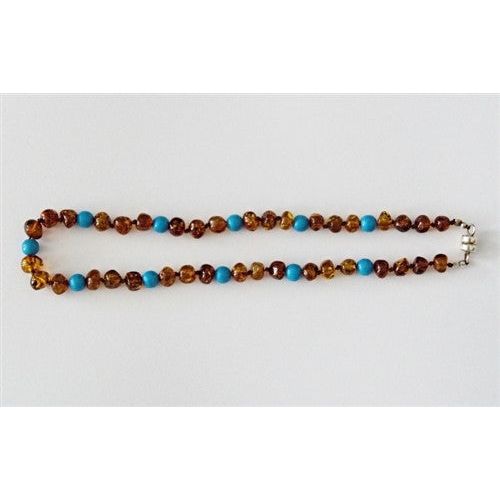 AMBERSTYLE Bernstein Nuggikette Holzperl hellblau - COSMONDO