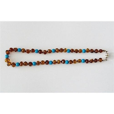 AMBERSTYLE Bernstein Nuggikette Holzperl hellblau - COSMONDO