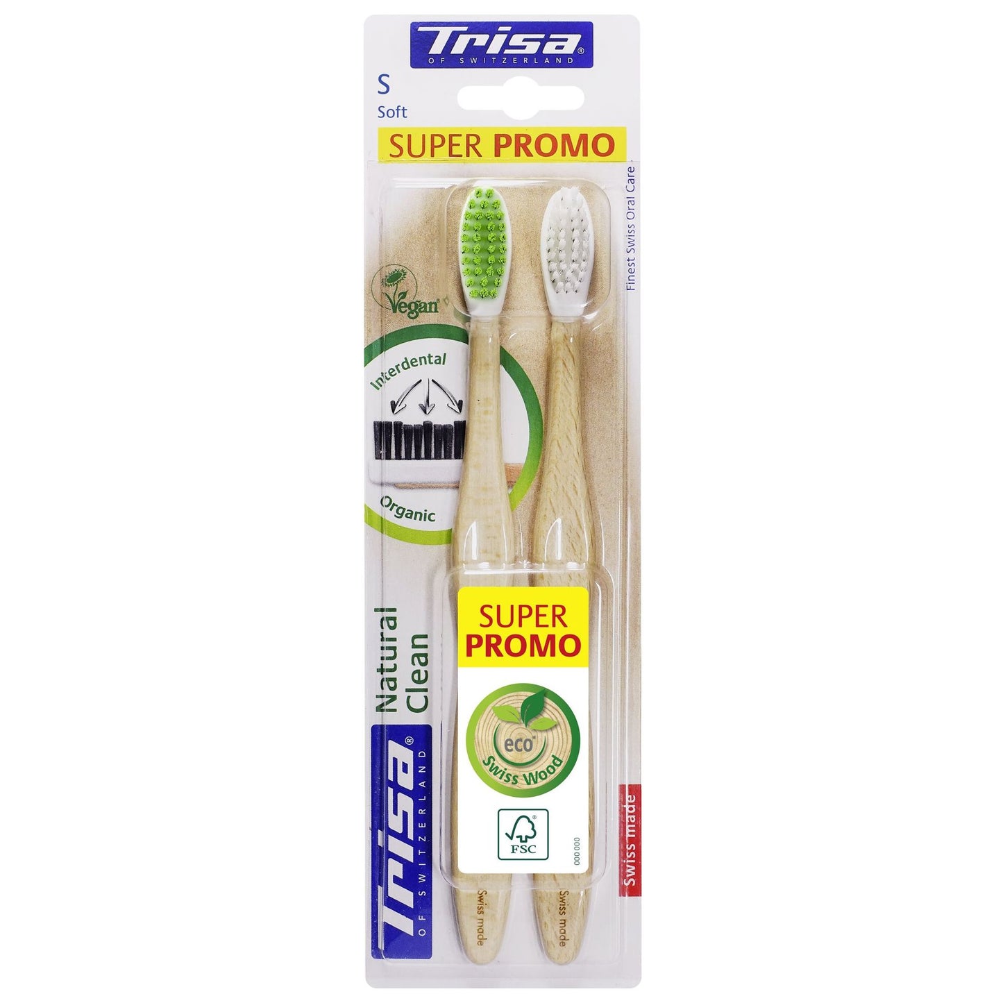 TRISA Natural Clean Holzzahnbürste soft DUO - COSMONDO