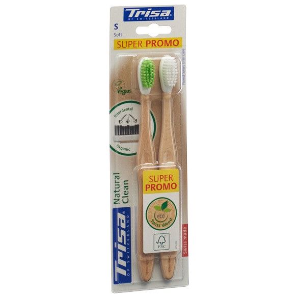 TRISA Natural Clean Holzzahnbürste soft DUO - COSMONDO